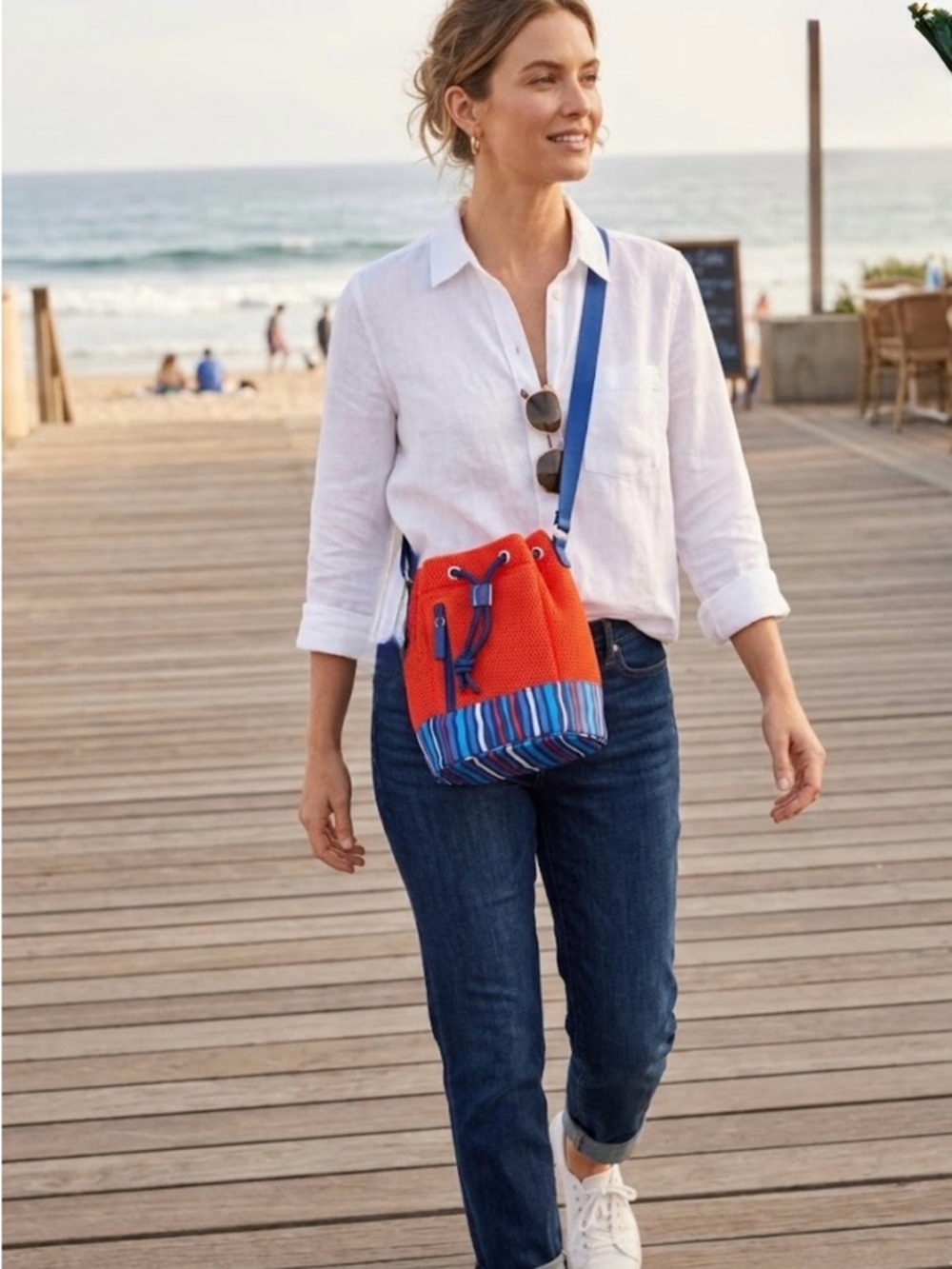 Vera Bradley Orange and Blue Striped Drawstring Crossbody